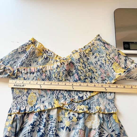Alice McCall Love Shakin Top Blue Floral Off Shoulder Smocked Peasant Size US 8 - Picture 6 of 7